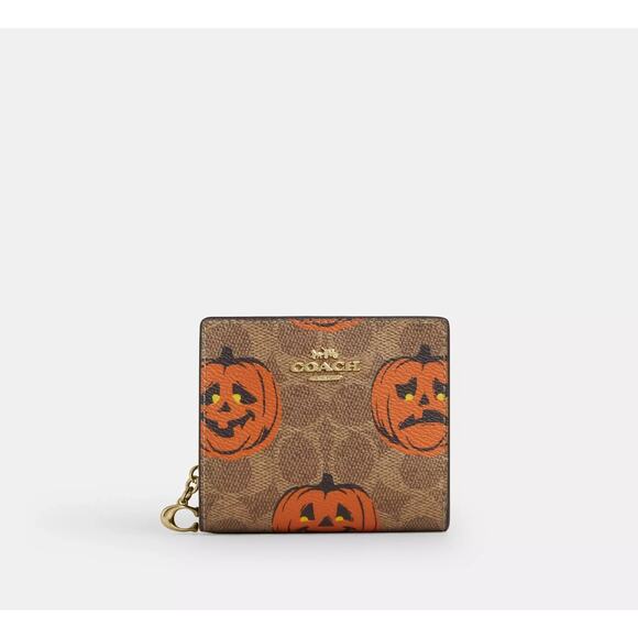 COACH Snap Wallet In Signature Canvas Halloween Pumpkin CCR19 2025 NEW NWT - Picture 3 of 16